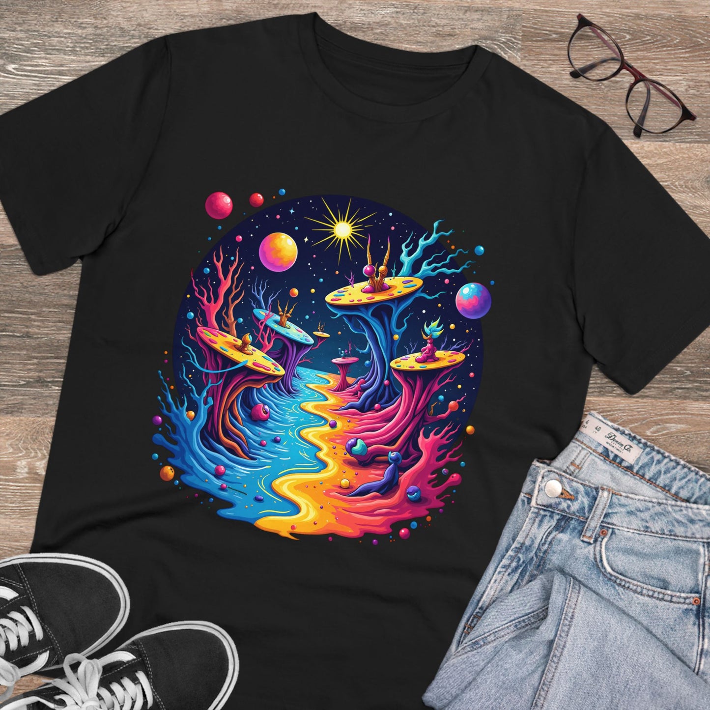 Celestial Brushstrokes - Organic T-Shirt - Black - Unisex