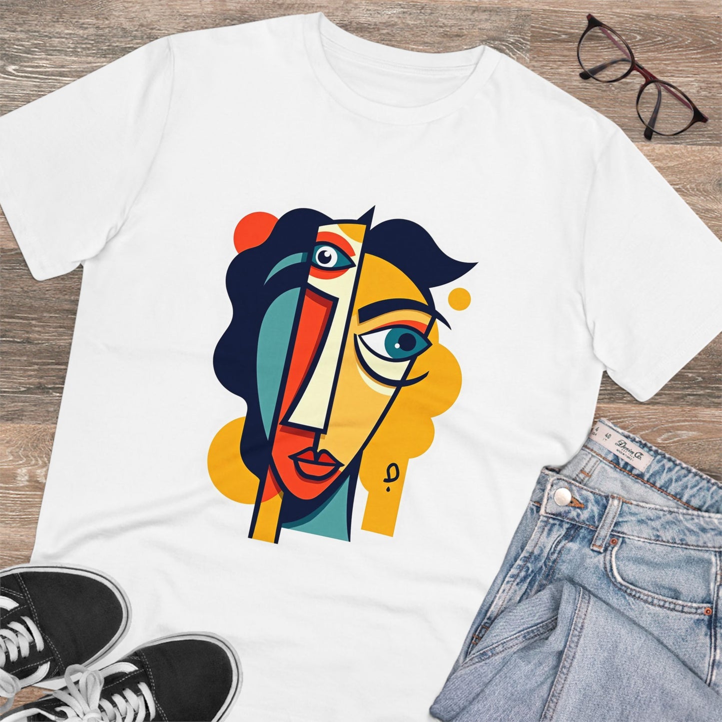 Cubist Face - Organic T-shirt - White - Unisex