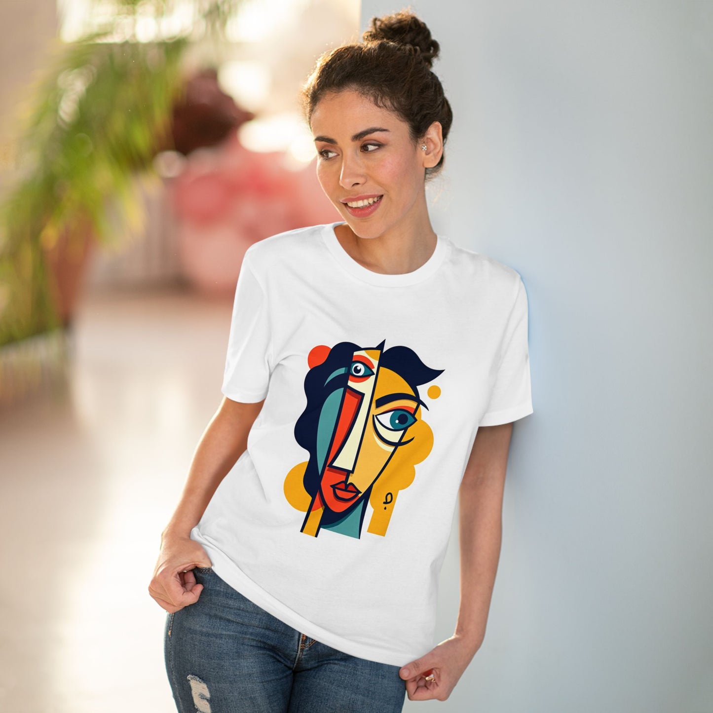 Cubist Face - Organic T-shirt - White - Unisex