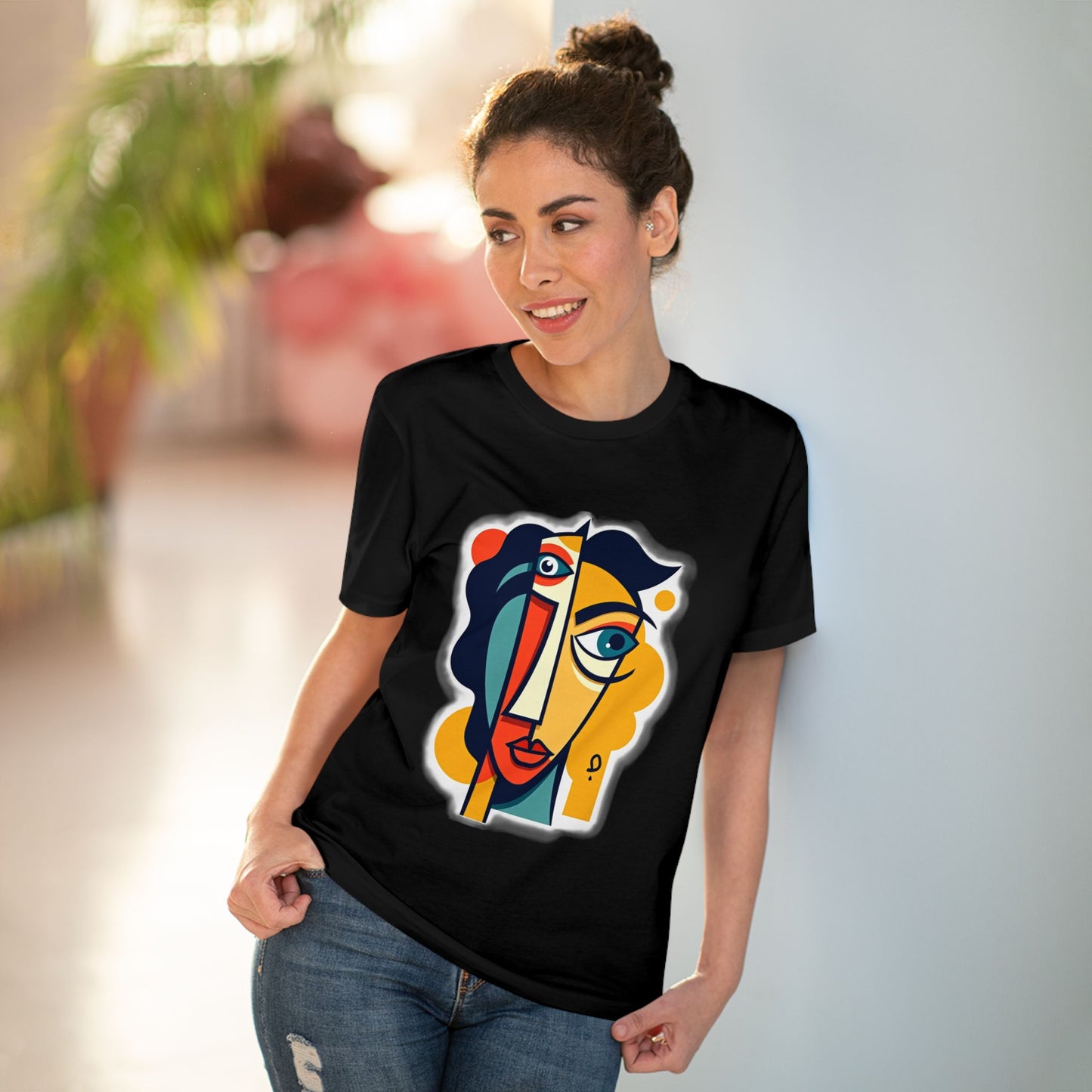 Cubist Face - Organic T-Shirt - Black - Unisex