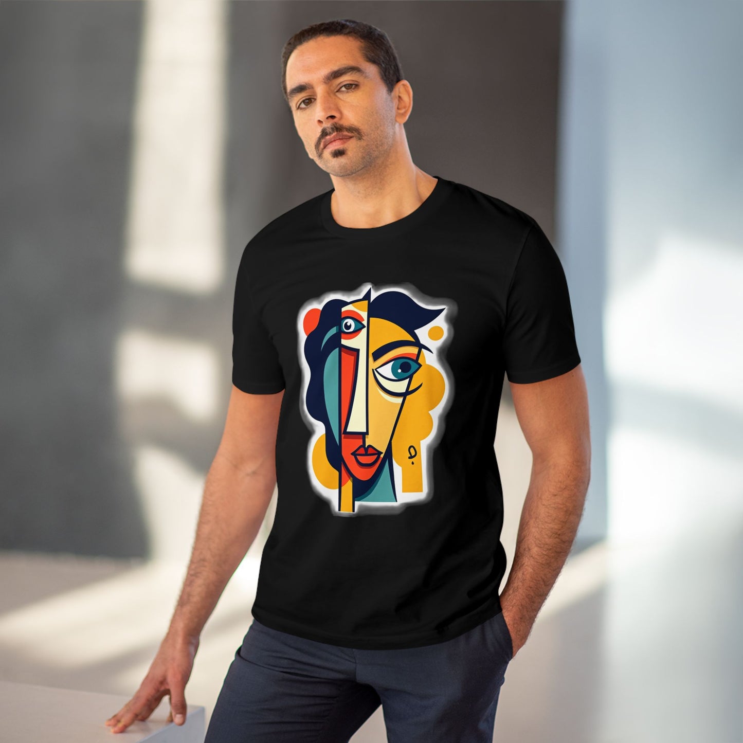 Cubist Face - Organic T-Shirt - Black - Unisex